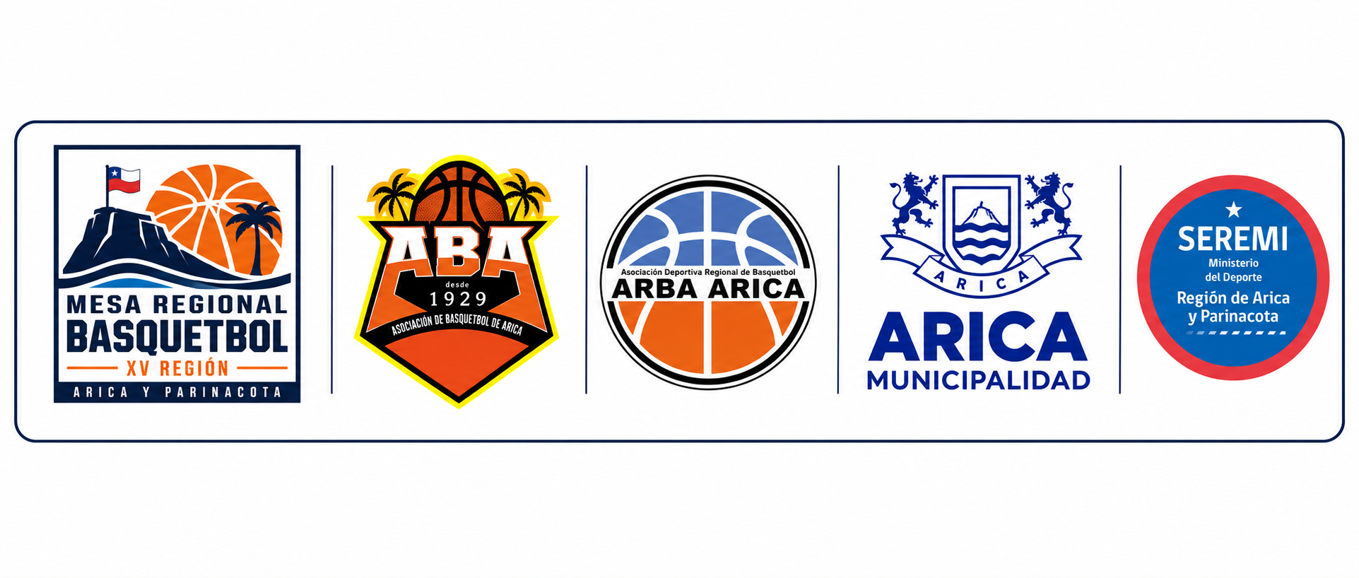 Mesa Regional Basquetbol XV Región · ABA · ARBA Arica · Municipalidad de Arica · SEREMI del Deporte